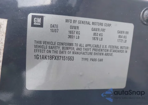 2008 Chevrolet Cobalt Ls from USA, damaged, VIN 1G1AK18FX87151663